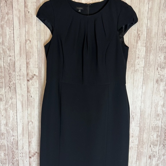 Talbots Black Cap-Sleeve Pleated-Neck Midi Sheath Dress - Picture 4 of 7
